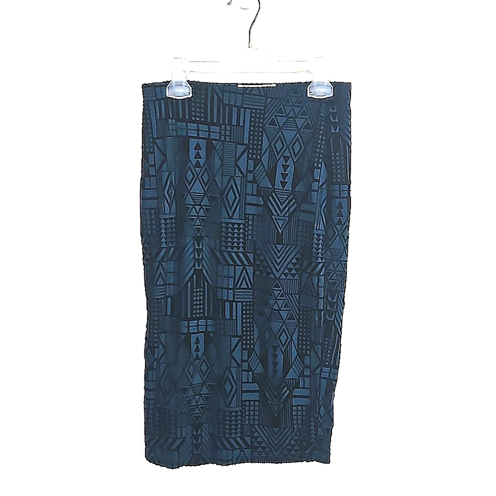 Turquoise and Velveteen Black Geometric Textured Pencil Skirt